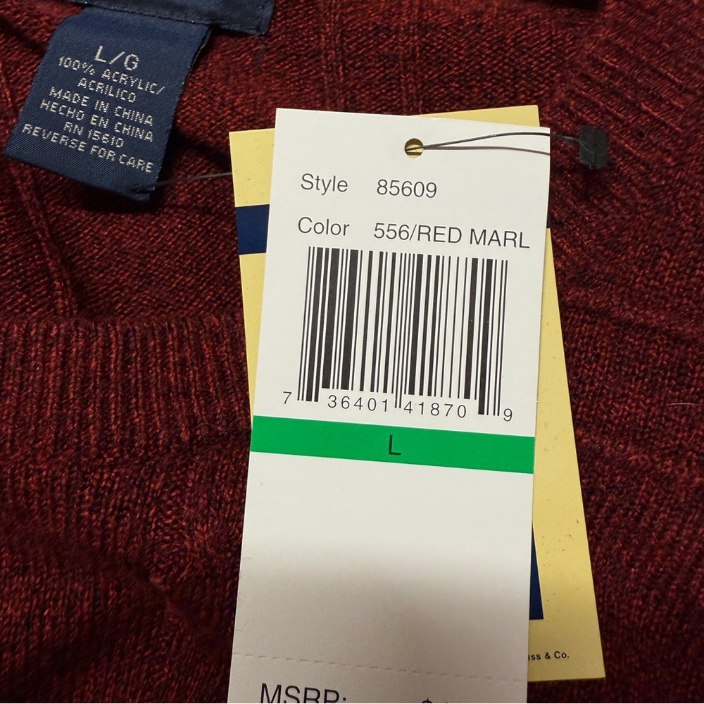 Dockers Soft Acrylic Red Marled Windowpane Crewneck Sweater Mens Size Large NEW! - Picture 6 of 13